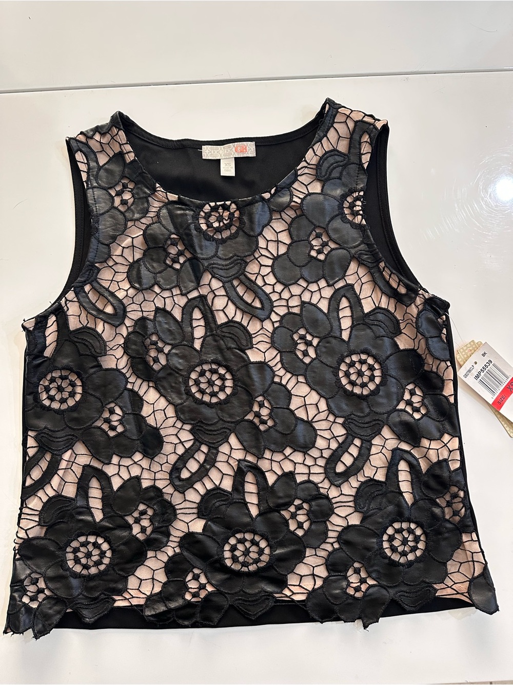 Gianni Bini Black Floral Lace Tank Top NWT XS